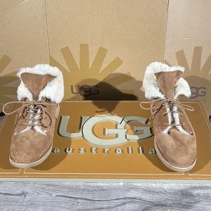 Women’s UGG Quincy Chestnut Lace Up Suede Sheepskin Ankle Sneaker Shoe NEW
